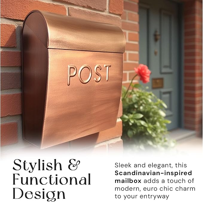 NACH Wall Mount Mailboxes for Outside, 12.75 x 10.75 x 5 inches, Copper Mailboxes for Outside Wall Mount, Waterproof - The Sylvia Mailbox