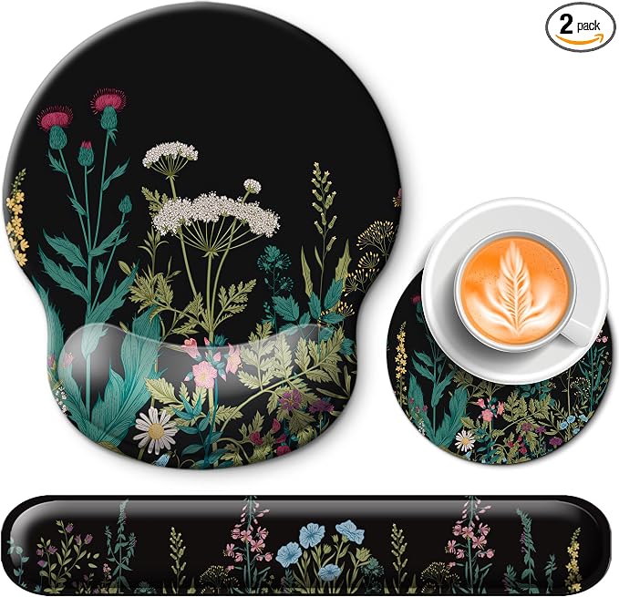 Mouse Pad and Keyboard Wrist Rest Support,Ergonomic Mouse Pad Set | Mousepad With Coaster and Non-Slip PU Base,Pain Relief for Desk Desktop Gaming, Computer,Office -Beach