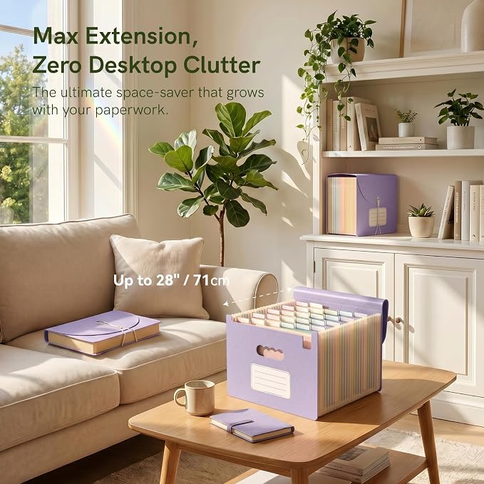 ABC life 26 Pockets Accordion File Organizer, Dusty Lavender | Expanding File Folder for Letter/A4 Size, Portable Document Holder with A-Z Tabs for Tax Receipt, School, Home, Office
