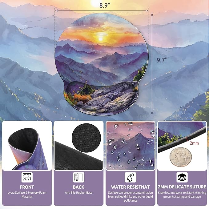 KONVINIT Ergonomic Mouse Pad with Wrist Rest, Small Mousepad with Non-Slip Rubber Base and Smooth Surface, Beach Mouse Pads for Desk, Office Desk Accessories
