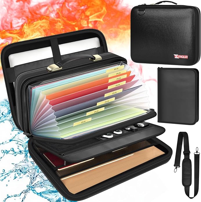 3200℉ Fireproof Briefcase 15.6in Laptop, Legal Size Organizer Filer | Includes13-pocket accordion folder,UL-94 VTM-0 Certified 6-layer,Waterproof Sealed Zippers,Dual-compartment,Bags Only