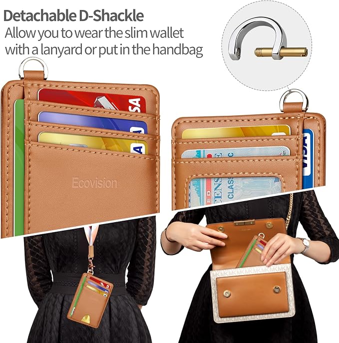 Slim Minimalist Front Pocket Wallet, RFID Blocking Credit Card Holder Wallet with Detachable D-Shackle for Men Women