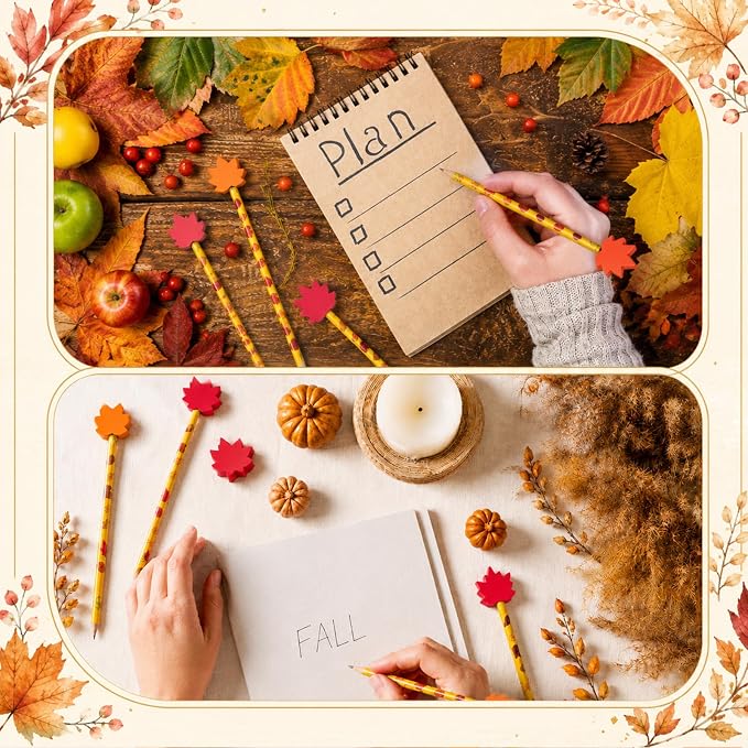 32 Pcs Maple Leaves Pencil with Eraser Autumn Party Favors Gifts Stationery Supplies for Classrooms Exchange Reward Prizes Home Office School Supplies(Red and Yellow)