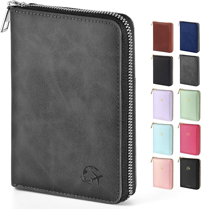 Forvencer Safe Zipper Passport Holder Cover, Passport Wallet for Travel | Sleek RFID Blocking Passport Book, Waterproof Travel Accessories for Men, Grey
