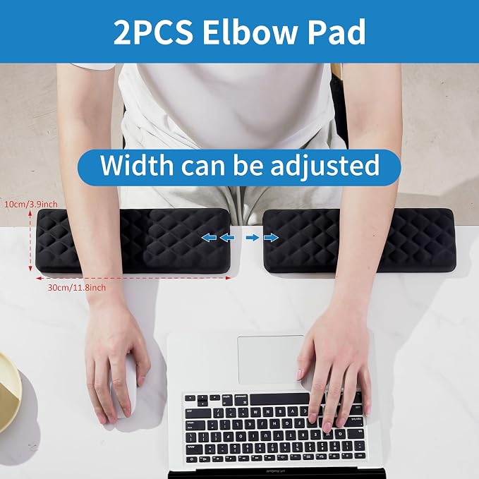 MEKASS L-Shaped Desk Elbow Pad for Desk, Memory Foam Elbow Support Padding with Non-Slip, Ergonomic Desk Edge Cushion, Wrist Comfort Support for Office Home 2 Pcs (Diamond Black)