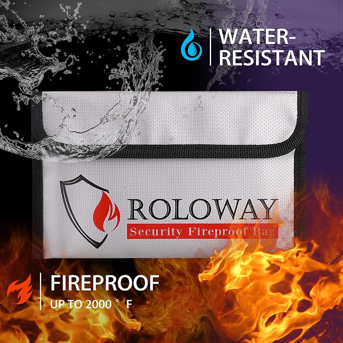 Small Fireproof Bag (5 x 8 inches), Non-itchy Fireproof Money Bag for Cash, Valuables, Passport, Currency & Keys (2-Pack Silver)