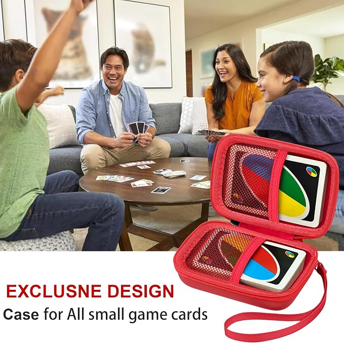 Leayjeen Cards Case Compatible with Skip BO/UNO/Pokemon/Phase 10 Card Game,Fits Up to 100 Cards,Carrying Storage Bag for Travel-Red(Case Only)