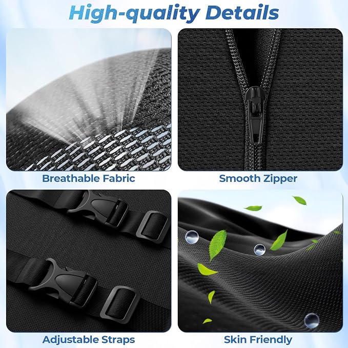 Lumbar Support Pillow, Ergonomic Back Cushion for Office Chair, Black/Large | Memory Foam Back Pillow with Adjustable Strap for Long-Hour Sitting , Gaming Chair, Back Support for Pain Relief