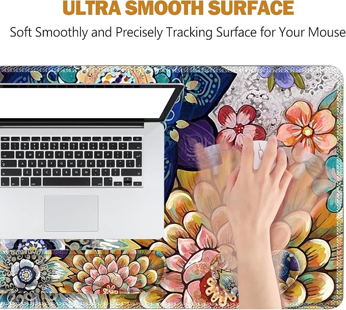 ToLuLu Extended Gaming Mouse Pad, Ergonomic Keyboard Mouse Wrist Rest Set | Large Desk Mat with Stitched Edges, Non-Slip Base Memory Foam Support Mousepad for Home Office Game, Colorful Flower