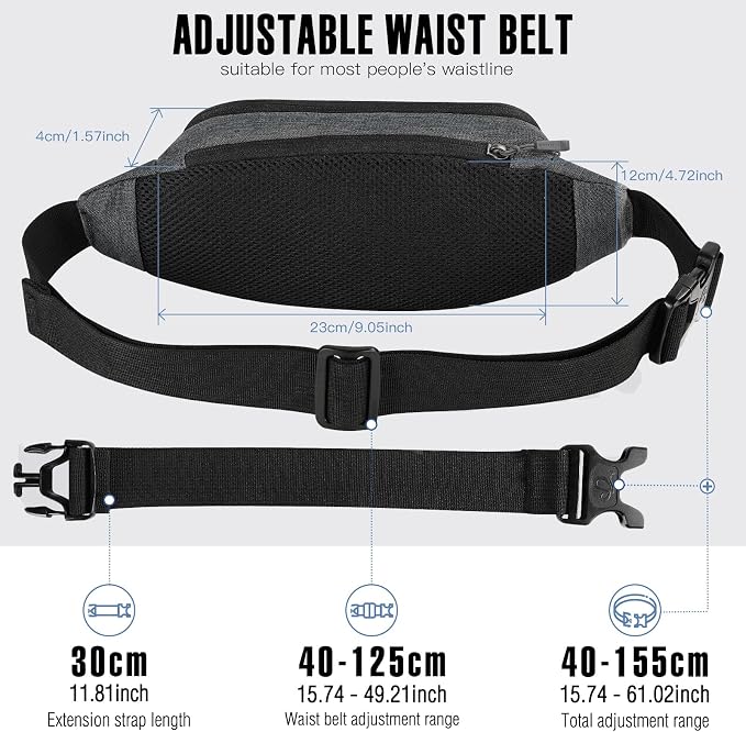 WATERFLY Small Fanny Pack Crossbody Lightweight Waist Bag for Woman Man | Adjustable extender strap, Slim compact, Water-resistant durable material, Breathable back pad, Multi-scene for travel, daily