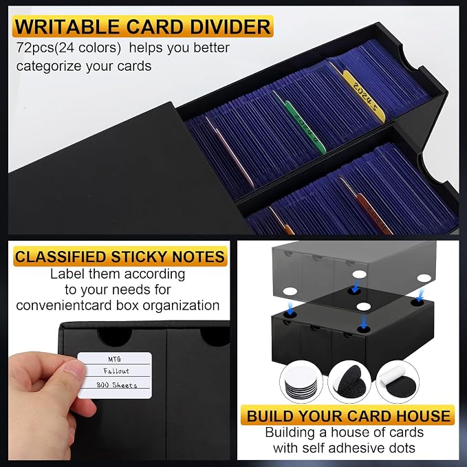 Trading Card Storage Box, 14400+ Card Organizer with 24 Inner Boxes & 72 Card Dividers, Fits Sleeved Cards & Toploaders for MTG, TCG, YGO, PTCG, Sports Cards, with Labels & Tapes