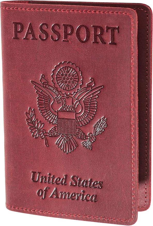 RFID-Blocking Genuine Leather Passport Holder - Travel Document Organizer Wallet for Men & Women, Durable Slim Travel Accessories with Card Slots (Wine Red)