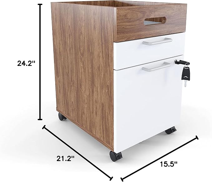 Union & Scale 2 Drawer Mobile File Cabinet, Rolling Printer Stand, Vertical Filing Cabinet, Office Drawers, Filing Cart for Home Office, A4/Letter Size, Black and Rustic Brown BFK20WJ01