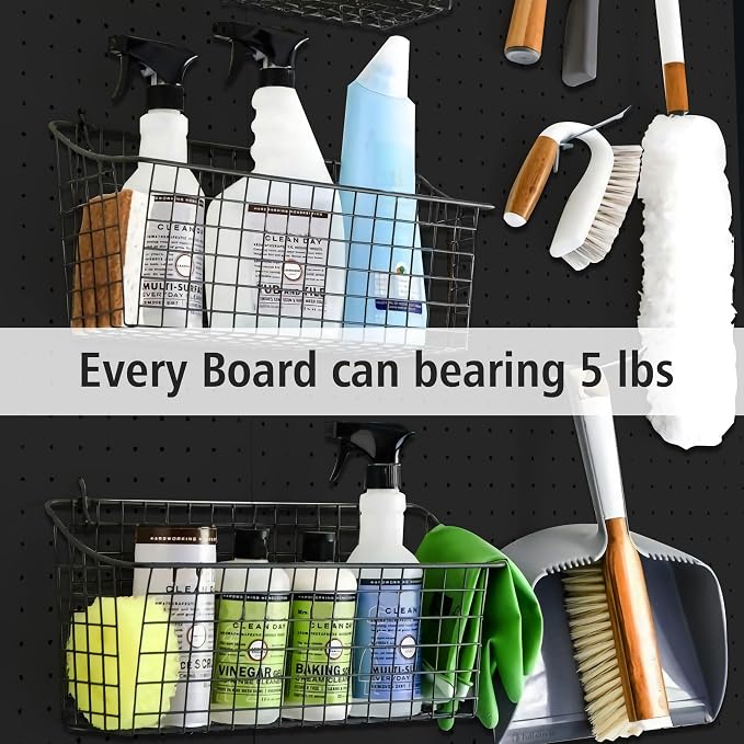 4Pcs Peg Board, Black Pegboard Wall Organizer Panels Wall Mount, ABS Pegboard for Craft Room Garage Kitchen Workshop, ABS Peg Boards Easy Installation