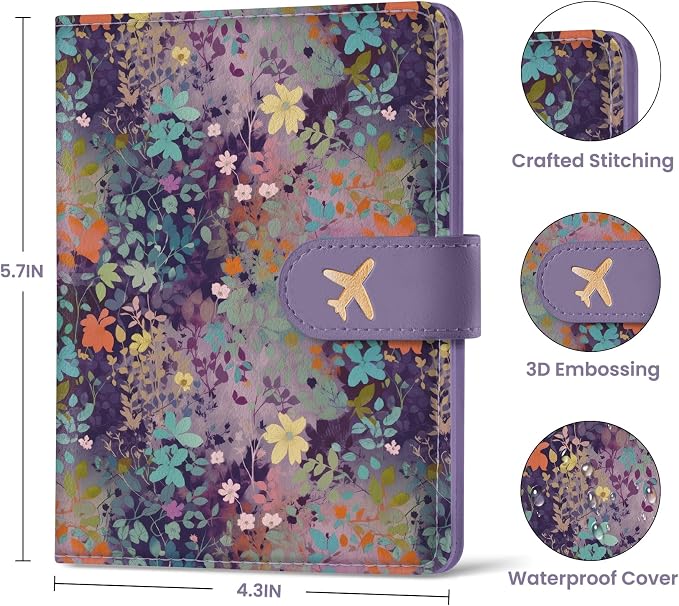 Passport Holder for Travel Essentials, RFID Blocking Leather Cover Wallet with Magnetic Closure, Aesthetic & Cute Passport Book Case for Women and Men - Violet