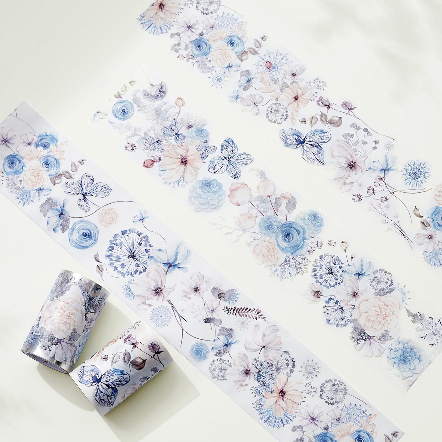 WT Frozen Wide Washi Tape, Single Roll, Original Designs, Pastel Vintage Floral Decorative Tape, Adhesive Paper Tape for Junk Journals, Scrapbooks, Bujo, Planners, DIY Crafts, Gift Supplies