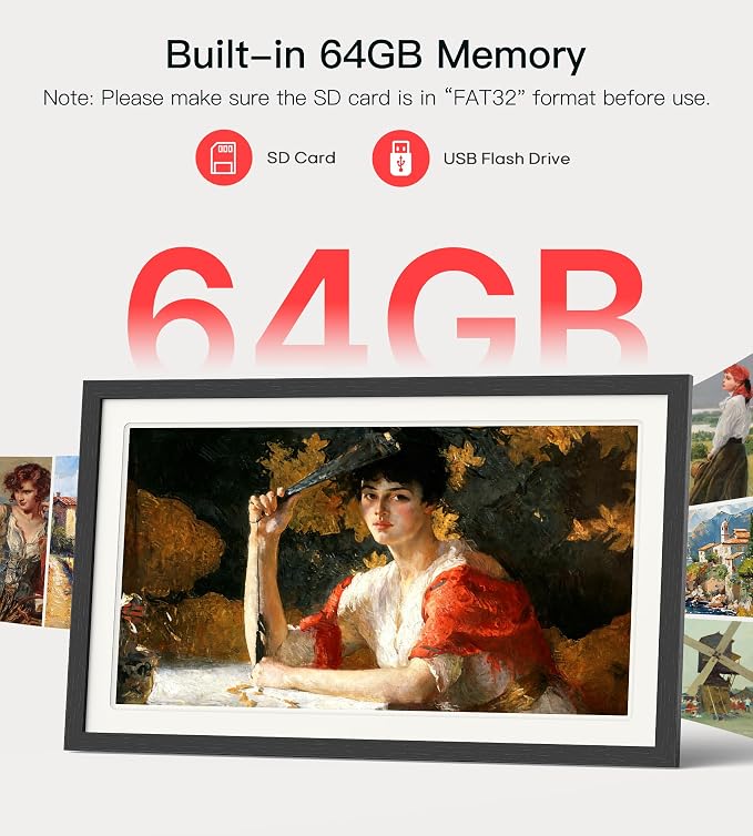 BIGASUO 21.5" Large Digital Picture Frame 64GB, Frameo Digital Photo Frames WiFi with 1920x1080 FHD IPS Touch Screen, Share Photos/Videos Via Frameo App/USB/SD, Photo Gifts for Parent and Grandparent