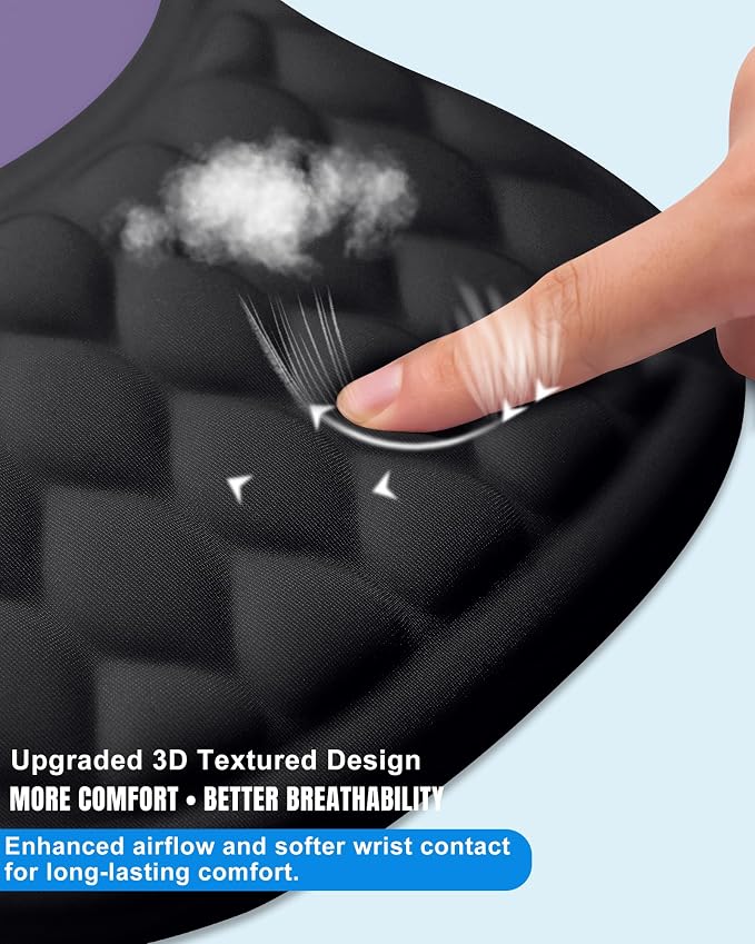 Ergonomic Mouse Pad with Sloped Memory Foam Wrist Rest, Black&Purple | 3D Textured Wrist Cushion, Smooth Lycra Surface, Non-Slip PU Base, Comfortable Support for Office/Home Computer Desks