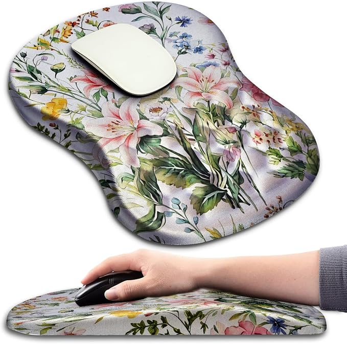 Hokafenle Ergonomic Mouse Pad Wrist Support with Massage Design, Wrist Rest Pain Relief Mousepad with Memory Foam&Non-Slip PU Base, Mouse Pads for Wireless Mouse & Desk (12x8 inch,Colorful Flowers)