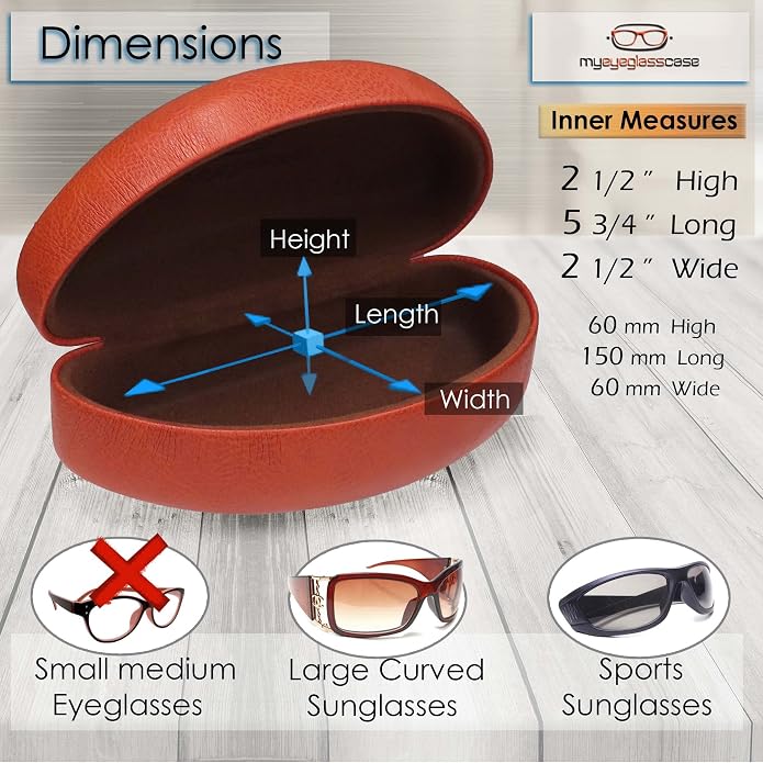 MyEyeglassCase - Large Sunglasses Case - Glasses Holder with Pouch & Cloth - Eyeglass Hard shell Medium - Extra Large frames