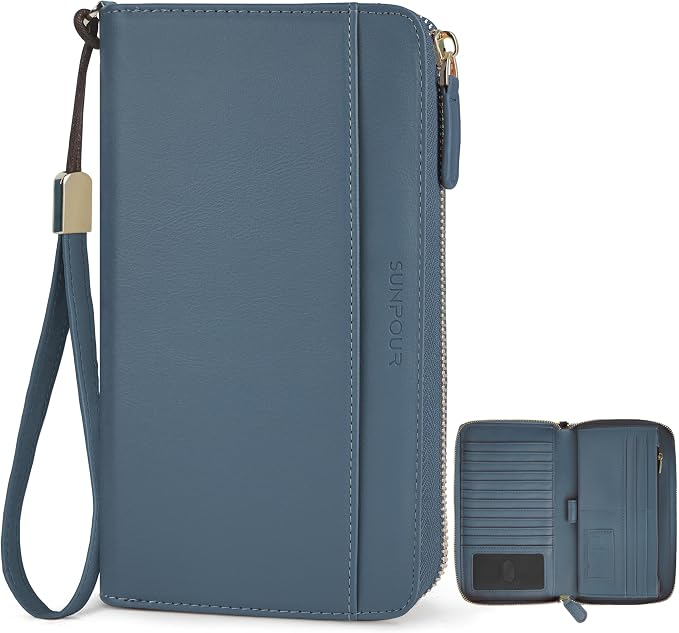 Large Travel Wallet for Women | RFID Blocking Zipper Wallet,Passport Holder Clutch with Wristlet