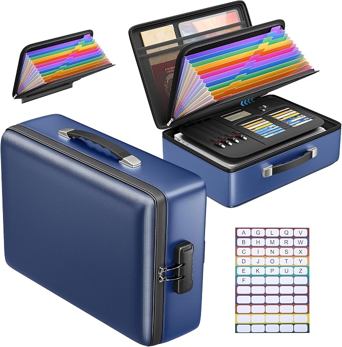 Fireproof Document Box, Hard Briefcase Fireproof Safe for Home Documents | Fire proof file box for documents, detachable accordion file organizer, waterproof digital document organiser briefcase