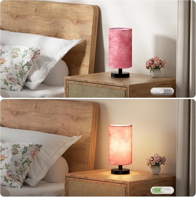 Small Table Lamps(Pink Shade - Black Base, 9" Inline Control) | 3000K LED Blub Included | 680 Lumens | Easy Assembly | Minimalist Design | E26 | for Kitchen | for Kids Room