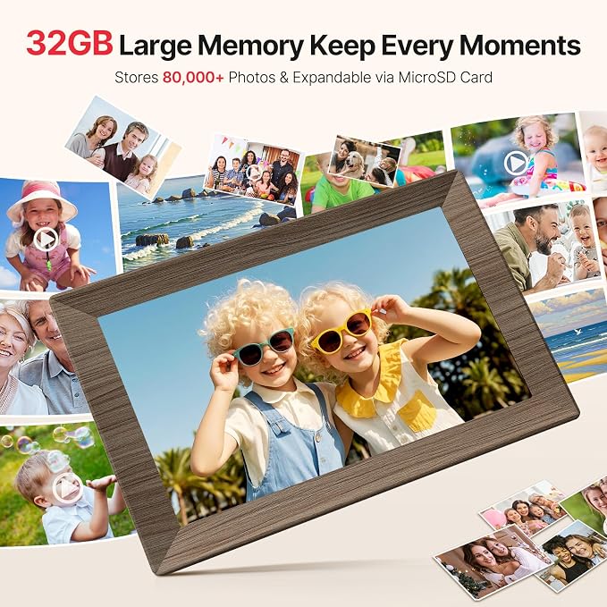 Frameo 10.1" Digital Picture Frame, Smart WiFi Digital Photo Frame with 1280x800 HD IPS Touch Screen 32GB Memory Auto-Rotate Wall Mounted, Share Photos/Videos from Phone Anywhere