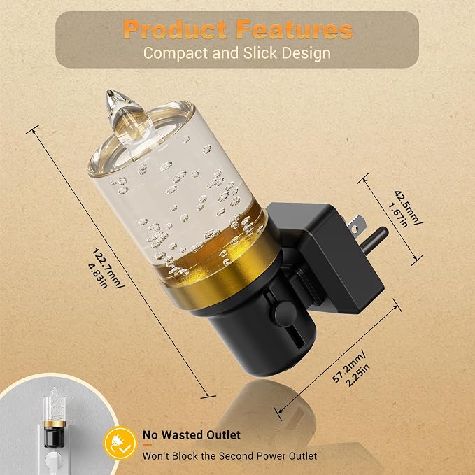 JandCase LED Night Light, Candle Night Lights Plug into Wall Amber, Auto On/Off Light Sensor Nightlight, 0-100LM Brightness Dimmbale Nightlight, for Bathroom Hallway Bedroom Kids Room 2Pack