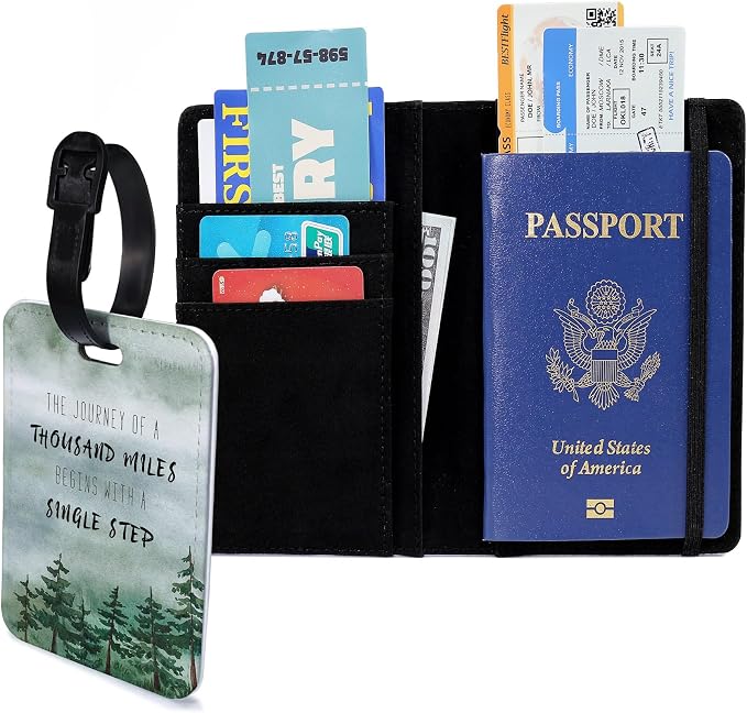 Passport Holder Set,Passport Holder and Luggage Tag,Cover for Men and Women,Wallet, Case,Travel Accessories（5.82 * 3.93 inch）