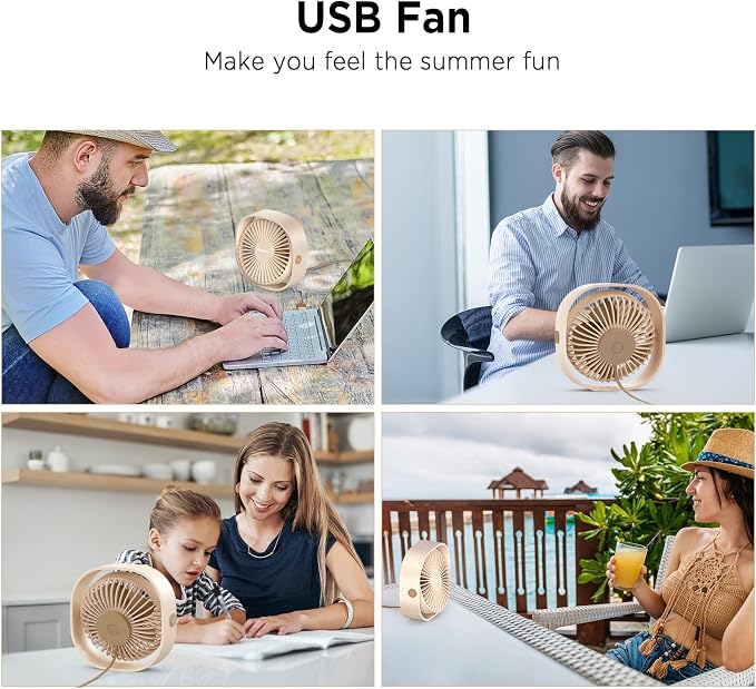 EasyAcc USB Small Desk Fan, Slumber Pod Fan [360°Rotatable &Powerful] 3 Speeds Portable Personal Table Travel Fan for Desk Cruise Ship Dorm Bedroom Office (No Battery)