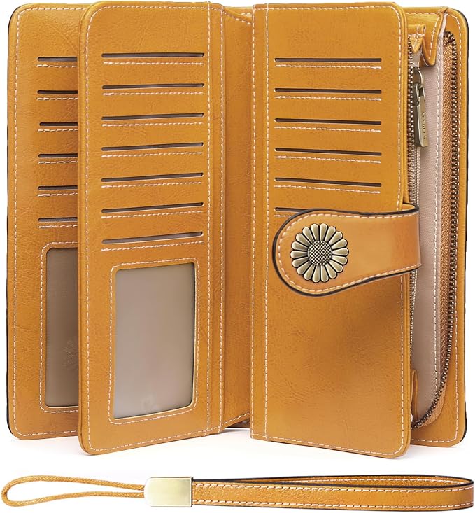 SENDEFN Wallets for Women Leather Credit Card Holder with RFID Blocking Large Capacity Wristlet | with RFID Blocking