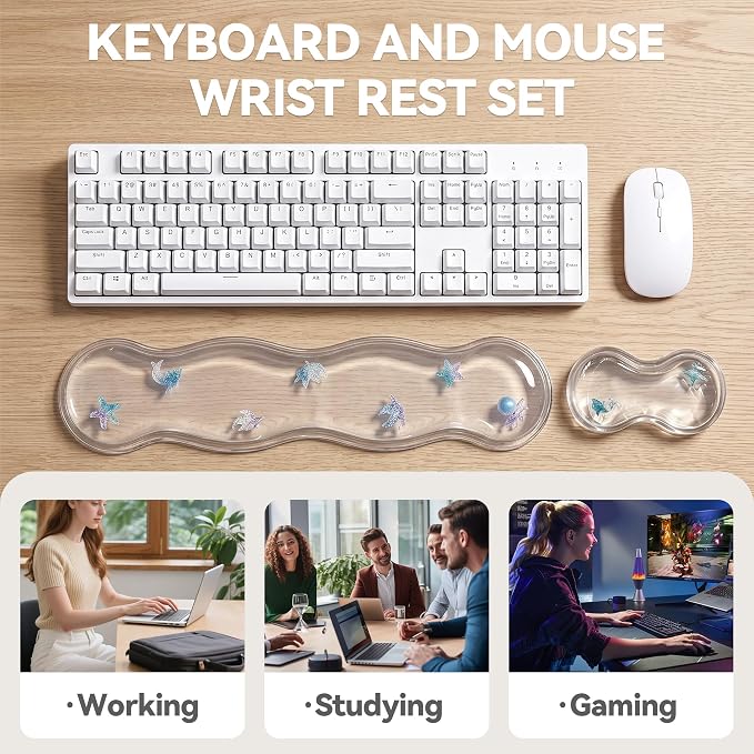 Clear Gel Wrist Rest for Keyboard and Mouse, Ergonomic Non-Slip Silicone Mouse Wrist Rest Set, Soft Comfort for Typing & Gaming Wrist Pain Relief, Fits 60%/68%/75% Keyboards (Sea Animal)