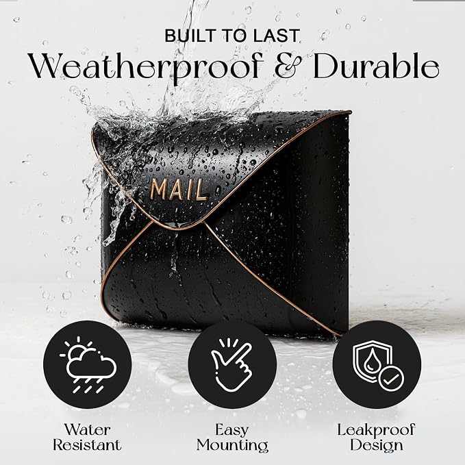 NACH Black Mailbox Wall Mount, 12.5 x 5 x 10 inch Wall Mount Mailboxes for Outside, Waterproof Mailboxes for Outside - Envelope Mailbox