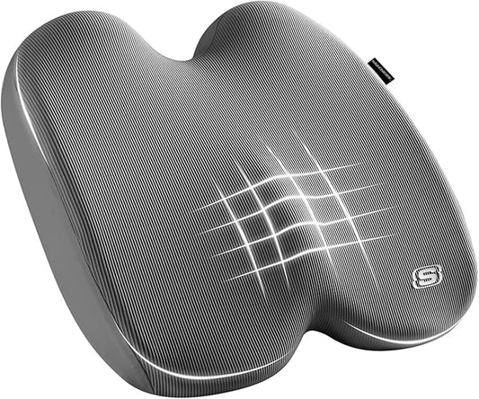 Skechers Seat Cushion, Ergonomic Memory Foam Cushion for Long Sitting Hours on Office & Home Chair, Car Seat Cushion for Sciatica, Coccyx Cushion,Gray