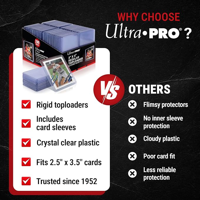 Ultra Pro Toploaders and Card Sleeves Bundle – 3" x 4" Clear Regular Toploaders & Soft Penny Sleeves for Standard Size Cards – Hard Plastic Card Protectors for Collectible Trading Cards – 200 Pack