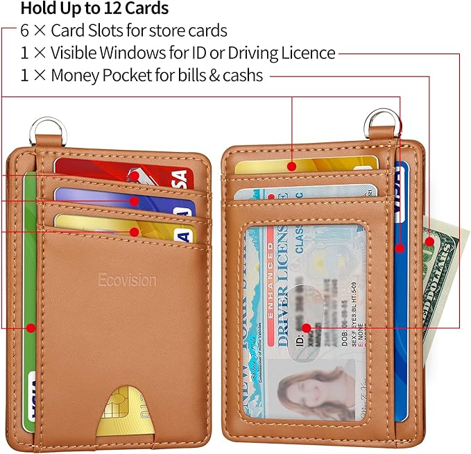 Slim Minimalist Front Pocket Wallet, RFID Blocking Credit Card Holder Wallet with Detachable D-Shackle for Men Women