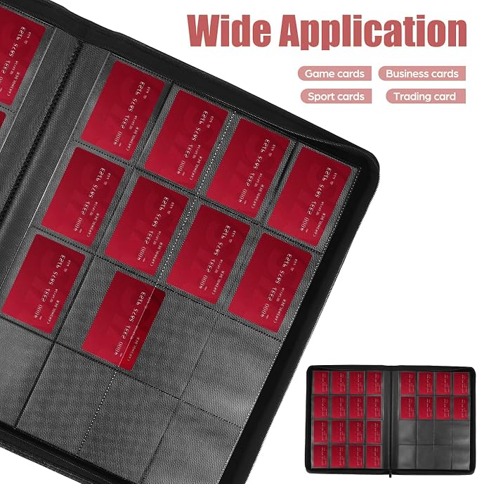 Card Binder 16 Pocket with Zipper, 1024 Pockets Trading Card Holder Book, Premium PU Cover Zip Folder Binder, Side Loading Carrying Case Binder Album for TCG, MTG, Sports Cards, Game Cards