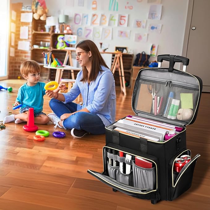 Ytonet X-Large Rolling Teacher Bag with Tote Bag, Rolling Cart for Teacher | Detachable Dolly, 17.3" Rolling Laptop Bag Women, Laptop Rolling Briefcase, Rolling Bag with Wheels, Teacher Supply Organizer
