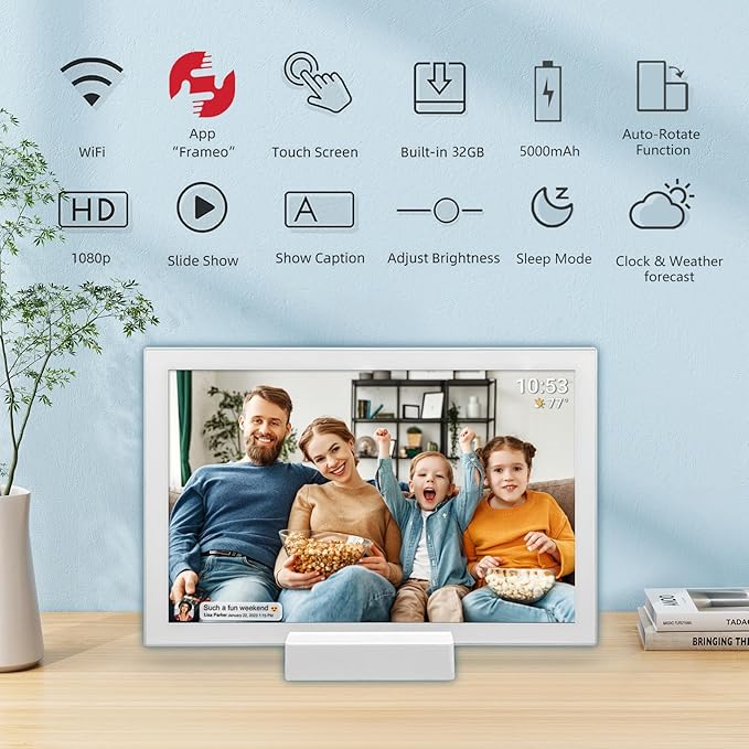 FRAMEO 10.1 Inch WiFi Digital Photo Frame,1280x800 HD IPS LCD Touch Screen,Auto-Rotate Portrait and Landscape,32GB Storage,Share Moments Instantly via Frameo App from Anywhere