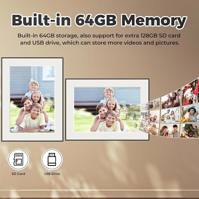 11 Inch WiFi Digital Picture Frame with Touch Screen | 64GB smart picture frame with 1920x1280 100% sRGB IPS display. Supports Frameo App for 5G/Instant photo & video sharing.