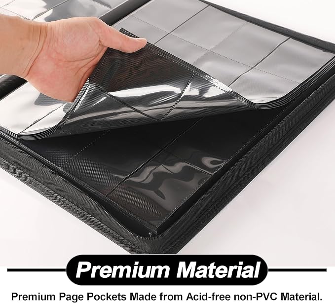 D DACCKIT Card Binder 16 Pocket - Fits 1024 Cards，4X4 Ringless Card Album with Sleeves for Trading Cards & Sports Cards（Model A，Classic Black）