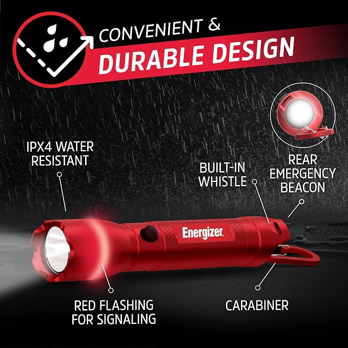 Energizer R-300 LED Flashlight Emergency Safety Light, Bright IPX4 Water Resistant Flash Light, Durable Emergency Light for Hurricane Preparedness, Batteries Included (Pack of 2)