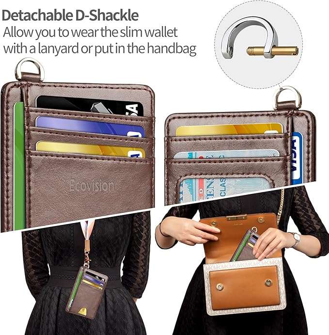 Slim Minimalist Front Pocket Wallet, RFID Blocking Credit Card Holder Wallet with Detachable D-Shackle for Men Women