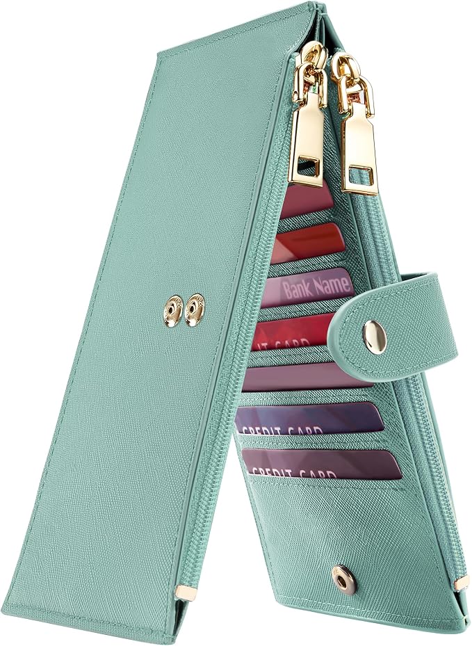 Travelambo RFID Wallet Women Large Size Bifold Multi Card Wallet Case with Zipper Pocke Credit Card Holder for Women