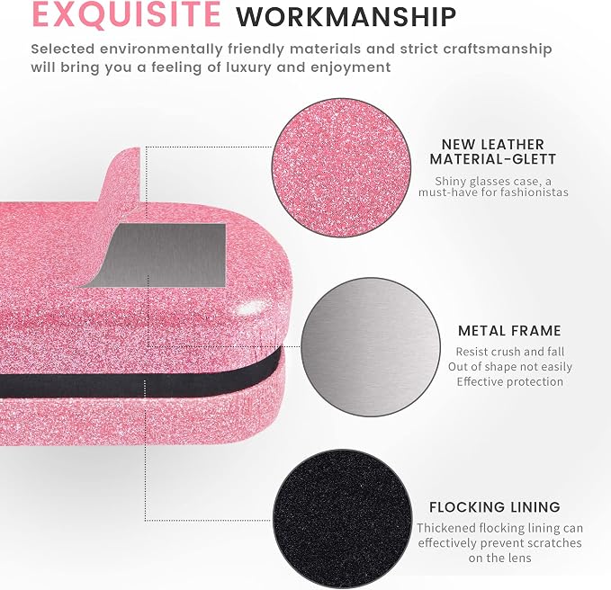 molshine Bling Hard Shell Glasses Case,Portable Sparkling Shiny Eyeglass Case for Men Women Girl Travel Study Work