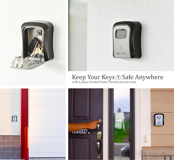 Iron Lock® Medium Wall Mount Combination Key Lock Box, Outdoor (Grey) | Screw-in wall mount (4 screws + 4 anchors) — not magnetic, does not hang; weather-resistant zinc alloy, includes key hanger