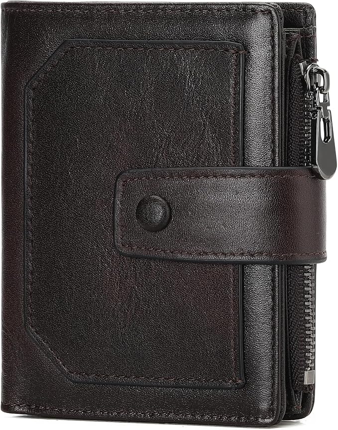 GAEKEAO Genuine Leather Wallets for Men with Zipper, RFID Blocking Mens Wallet with Coin Pouch, Bifold Wallet with 2 ID Windows in Gift Box, Billeteras de Hombres