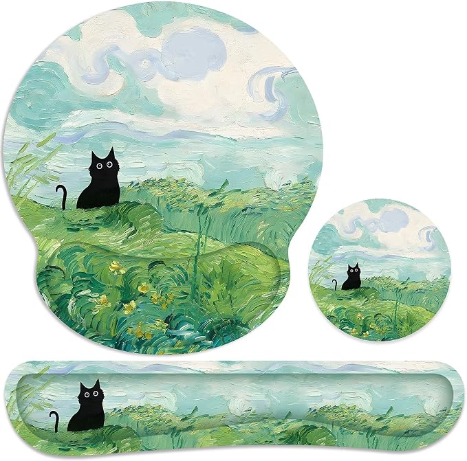 Ergonomic Mouse Pad with Wrist Rest and Keyboard Wrist Rest, Mousepad | Memory Foam Wrist Rest for Computer Keyboard, Pain Relief, Non-Slip Base, Mouse Pad with Wrist Support for Gaming, Pating Cat
