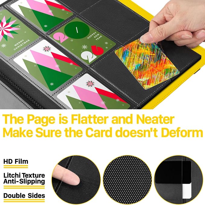 【2026】Trading Card Binder 9 Pocket, Premium Sports Collection Binder Game Cards Book with Sleeves Side Loading, Anti-open Strap Double Sided Waterproof 360 Card Folder